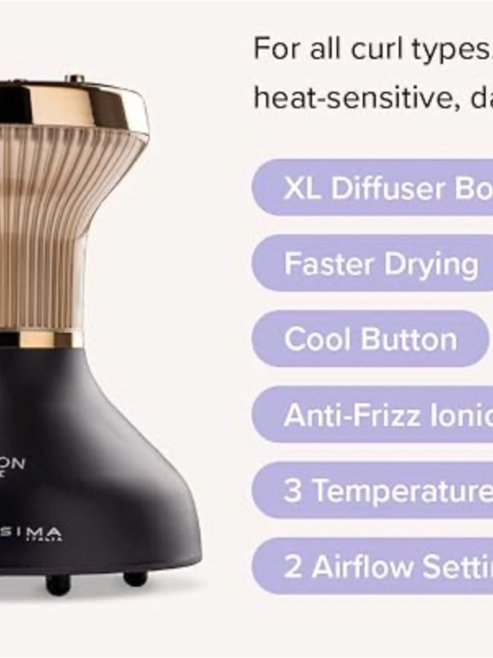 Bellissima Diffon Ceramic Diffuser for Curly Hair 2-in-1 Blow Dryer Diffuser - Picture 8 of 9